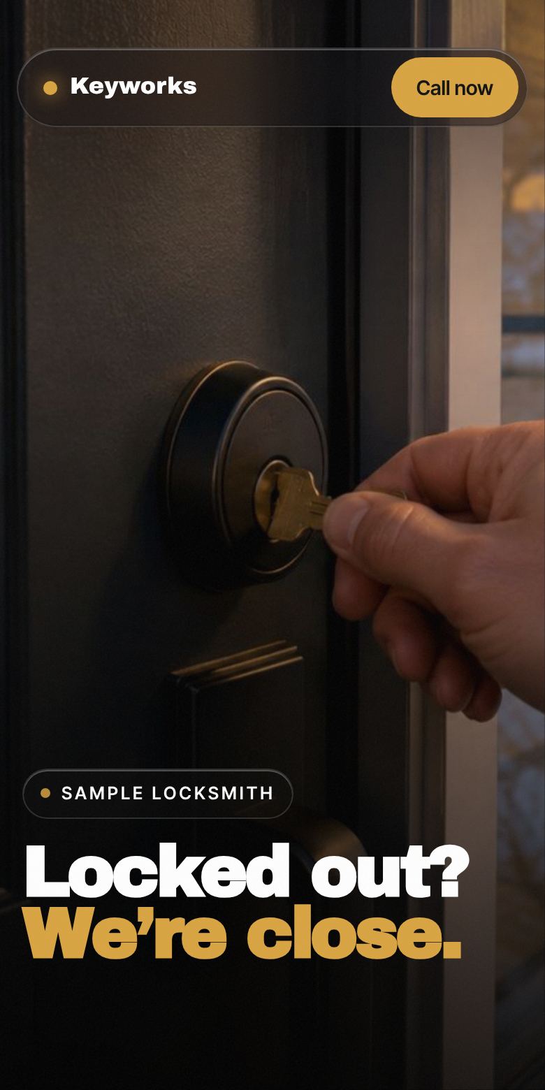 Example locksmith website on a phone